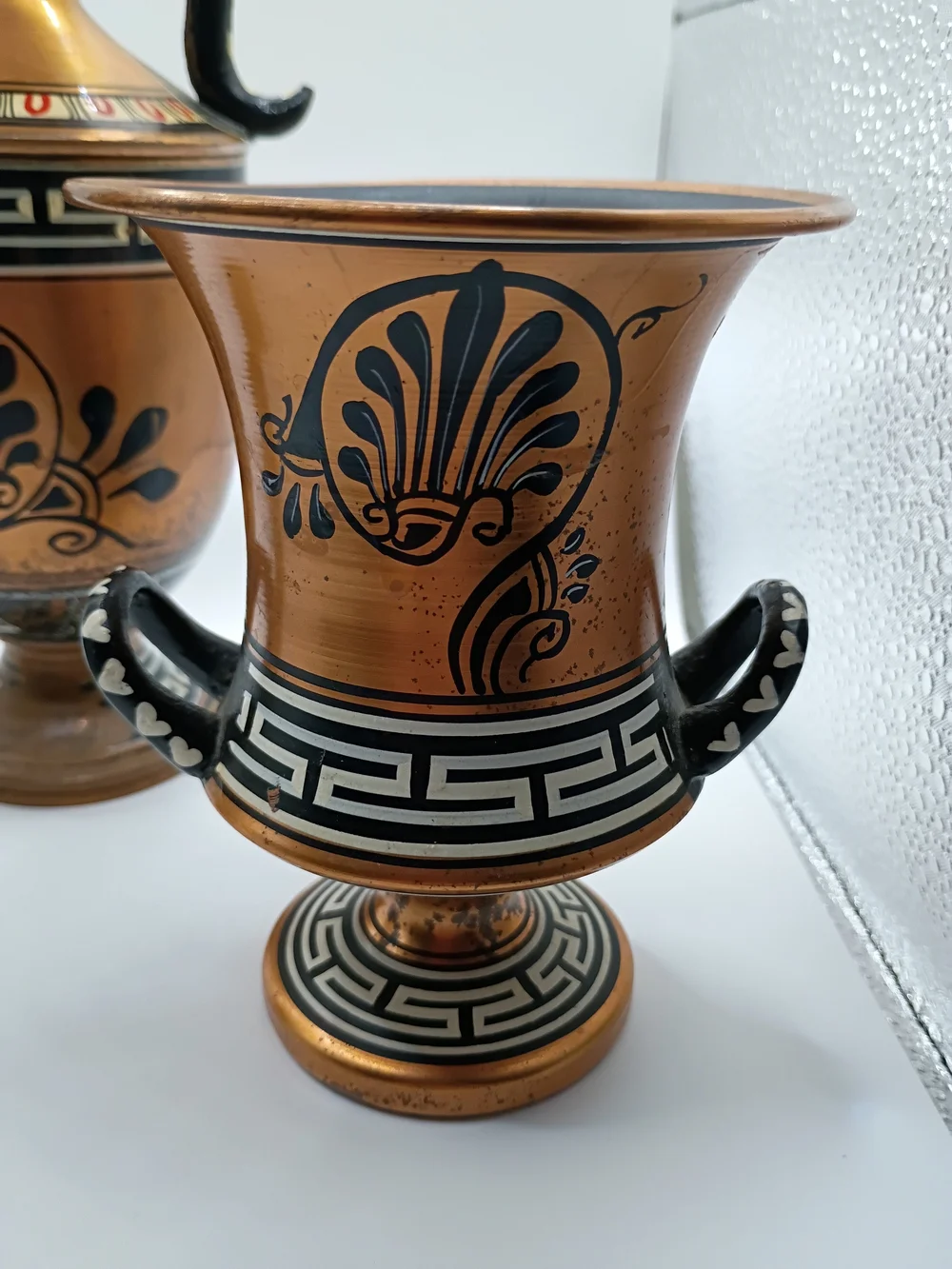Vintage Hand Painted Greek Copper Vase Set